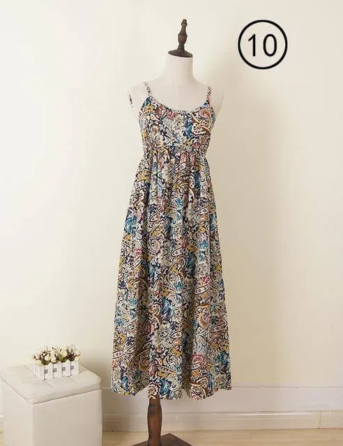 100% Cotton Spaghetti Strap Casual  Beach Floral Print Dress