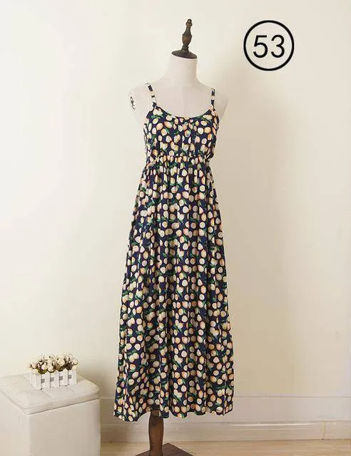 100% Cotton Spaghetti Strap Casual  Beach Floral Print Dress