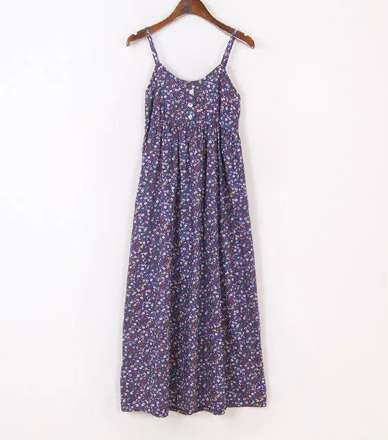 100% Cotton Spaghetti Strap Casual  Beach Floral Print Dress