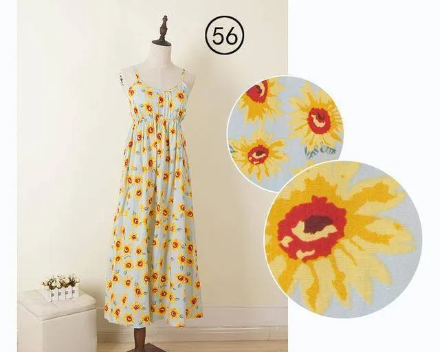 100% Cotton Spaghetti Strap Casual  Beach Floral Print Dress