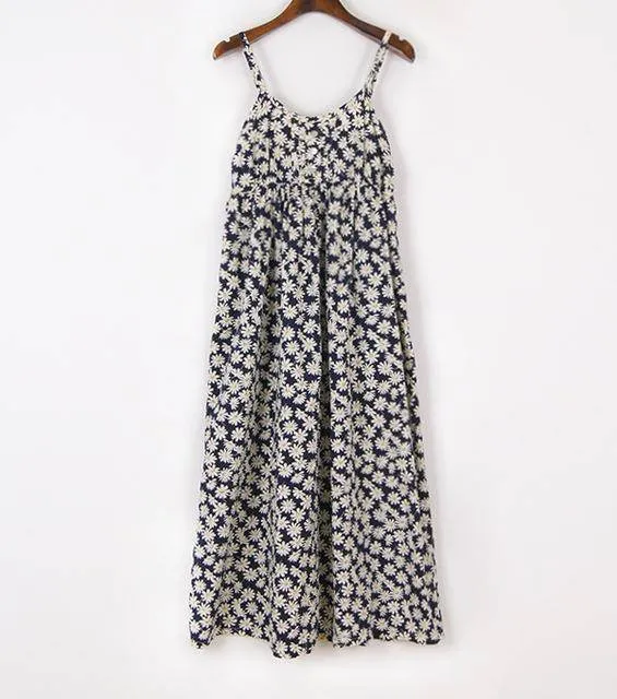 100% Cotton Spaghetti Strap Casual  Beach Floral Print Dress