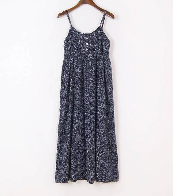 100% Cotton Spaghetti Strap Casual  Beach Floral Print Dress