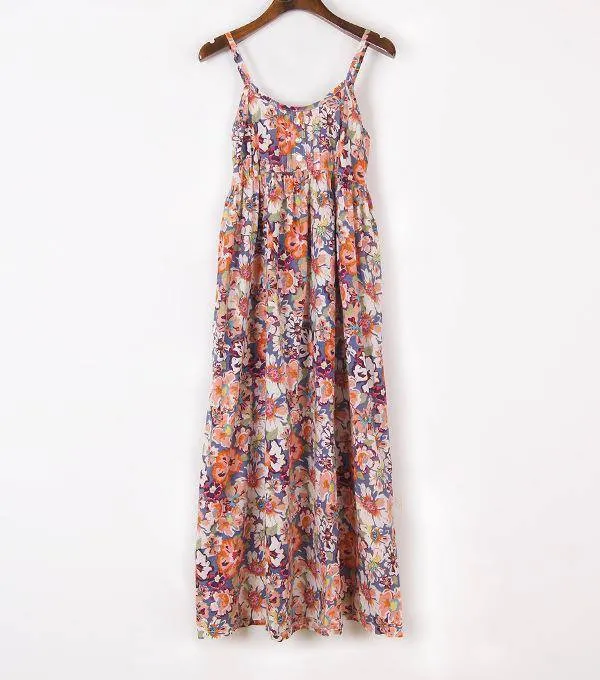 100% Cotton Spaghetti Strap Casual  Beach Floral Print Dress