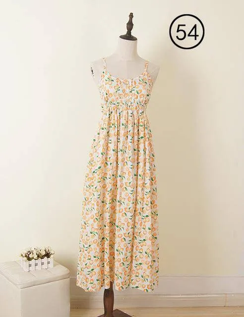 100% Cotton Spaghetti Strap Casual  Beach Floral Print Dress