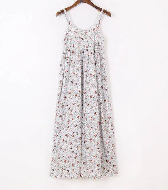 100% Cotton Spaghetti Strap Casual  Beach Floral Print Dress