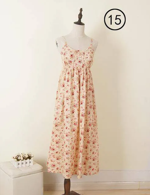 100% Cotton Spaghetti Strap Casual  Beach Floral Print Dress