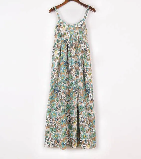 100% Cotton Spaghetti Strap Casual  Beach Floral Print Dress