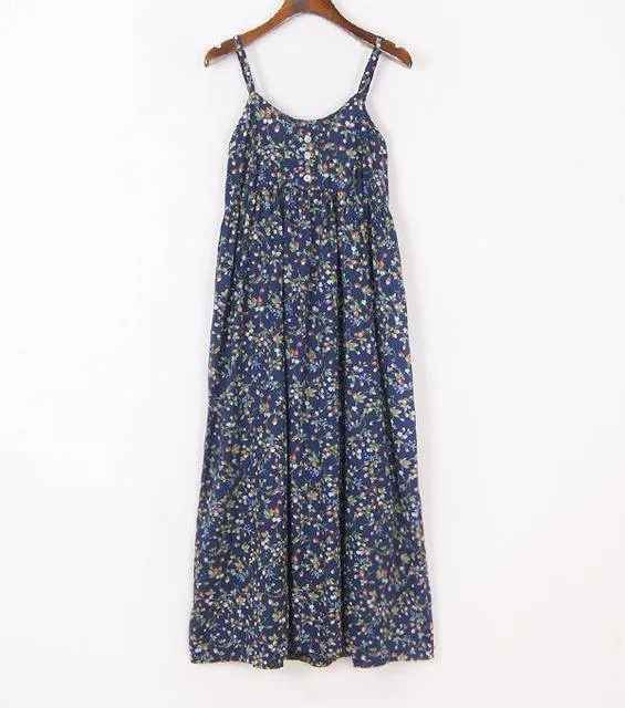 100% Cotton Spaghetti Strap Casual  Beach Floral Print Dress