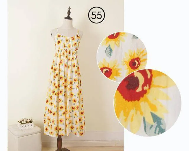 100% Cotton Spaghetti Strap Casual  Beach Floral Print Dress