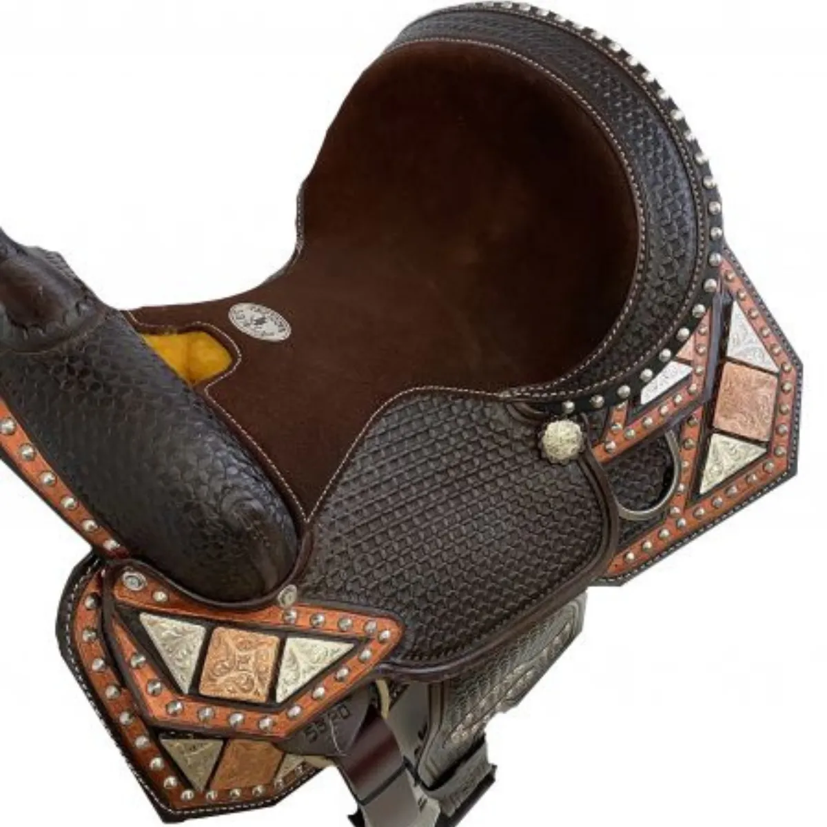 13" DOUBLE T FULLY TOOLED YOUTH / PONY SHOW SADDLE WITH COPPER/SILVER