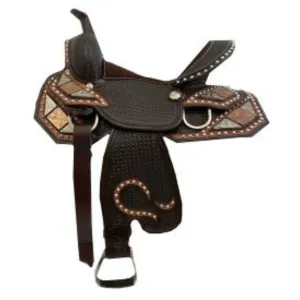 13" DOUBLE T FULLY TOOLED YOUTH / PONY SHOW SADDLE WITH COPPER/SILVER