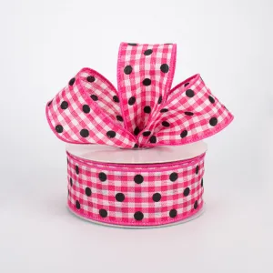 1.5"x10yd Polka Dot Gingham, Dark Pink/White/Black  J20D