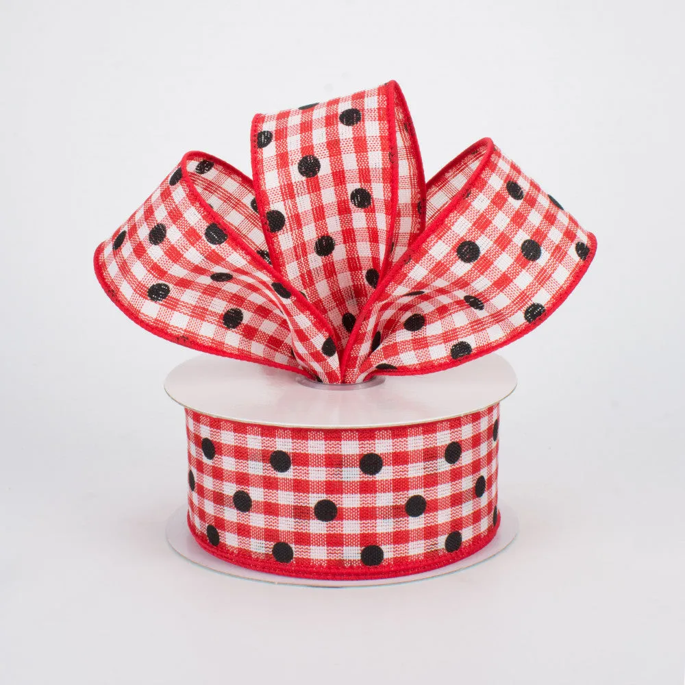 1.5"x10yd Polka Dot Gingham, Red/White/Black  MA5