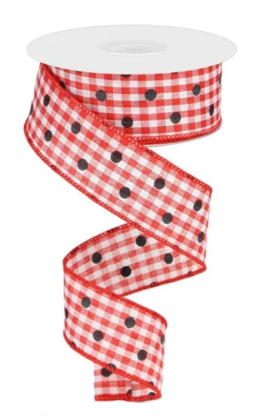 1.5"x10yd Polka Dot Gingham, Red/White/Black  MA5