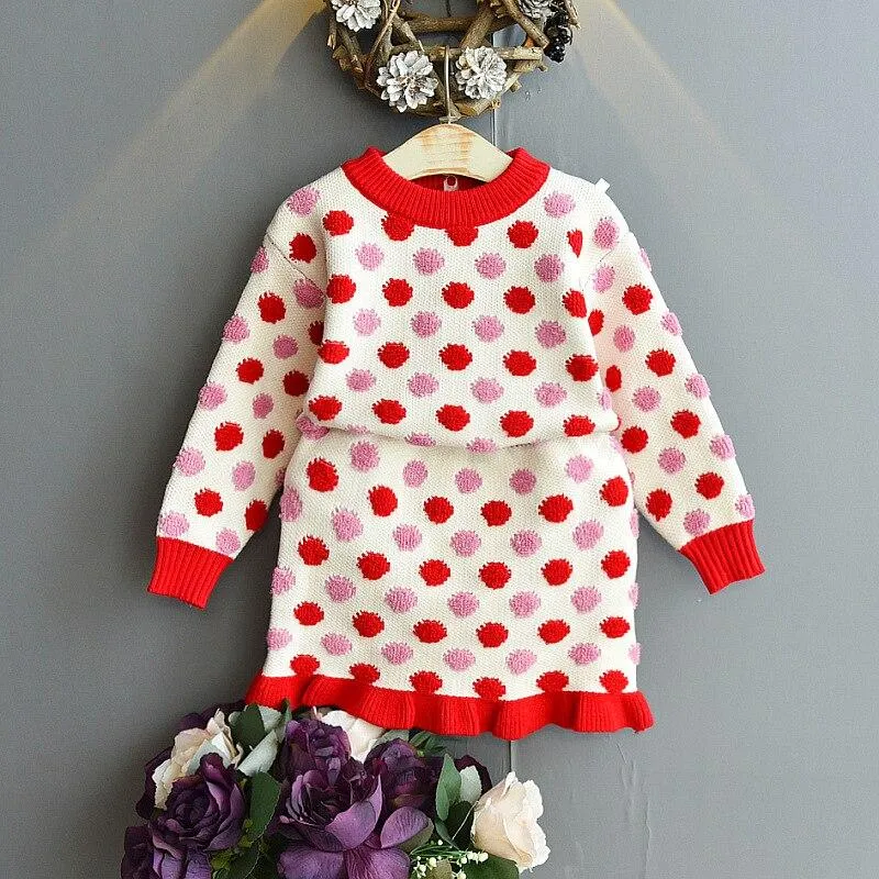 2 Pcs Girls Winter Long Sleeve Sweater Shirt and Skirt Suit