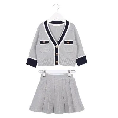 2 Pcs Girls Winter Long Sleeve Sweater Shirt and Skirt Suit