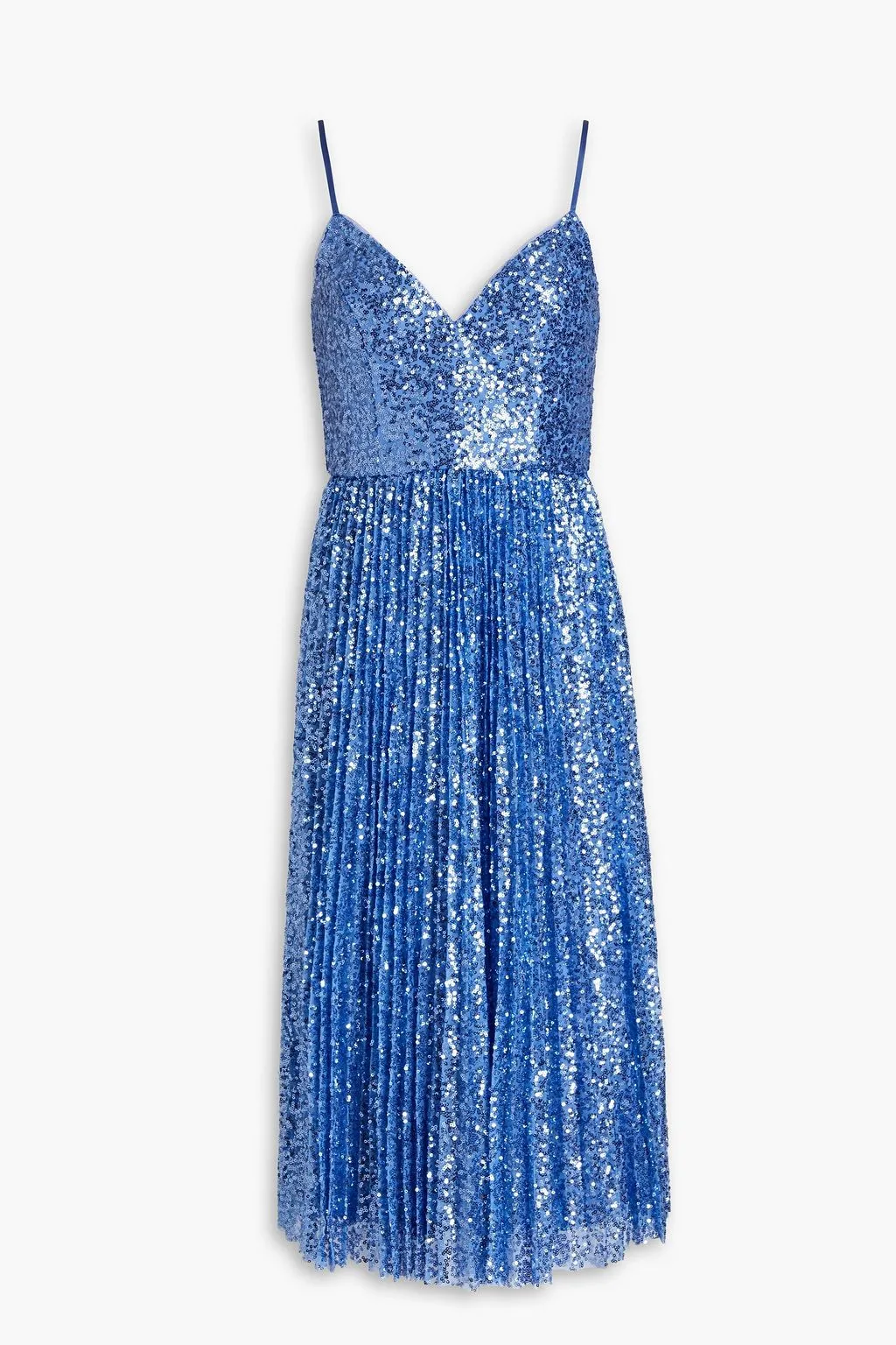 AIDAN MATTOX pleated tulle midi dress with sequins, blue