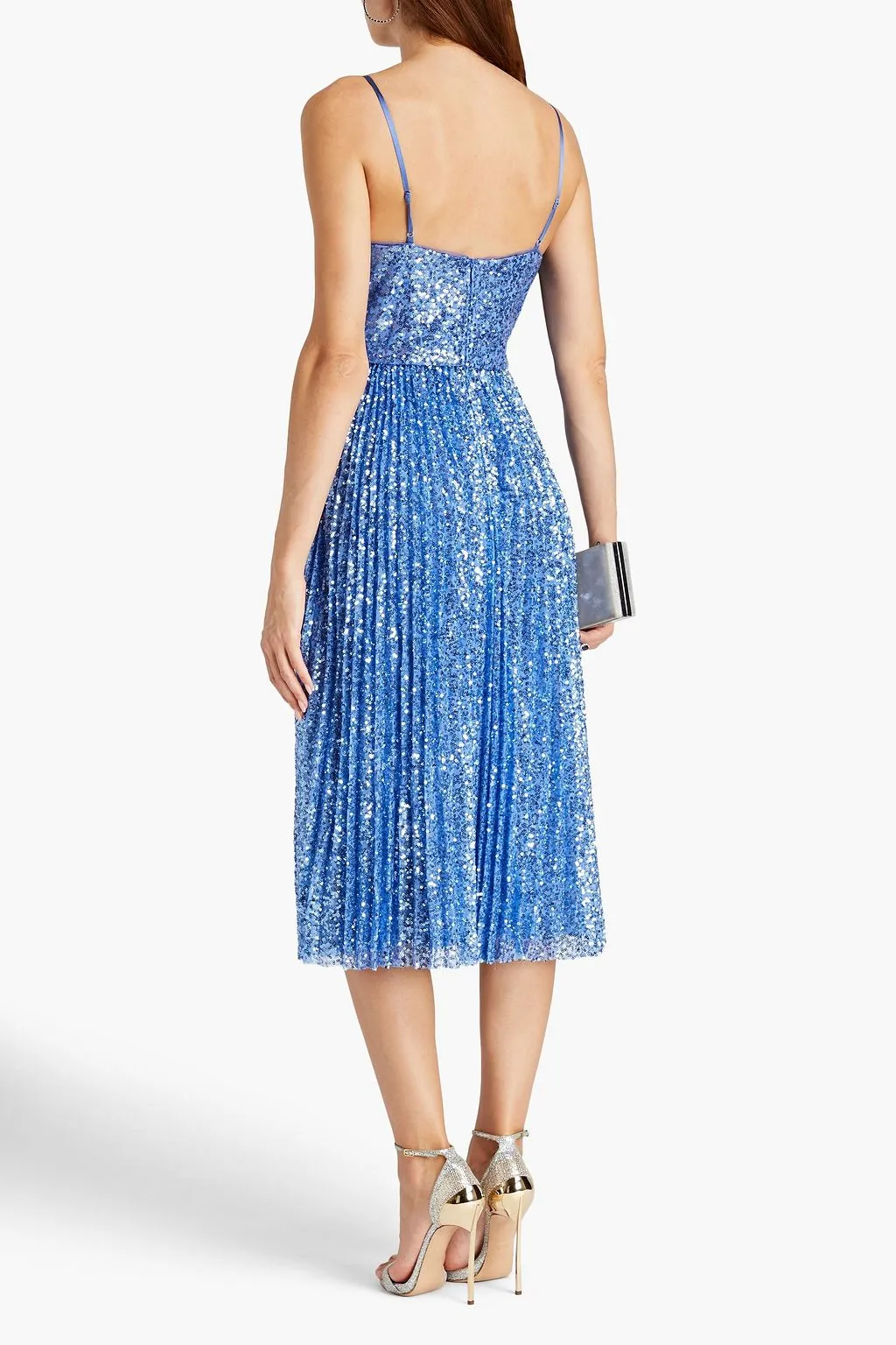 AIDAN MATTOX pleated tulle midi dress with sequins, blue