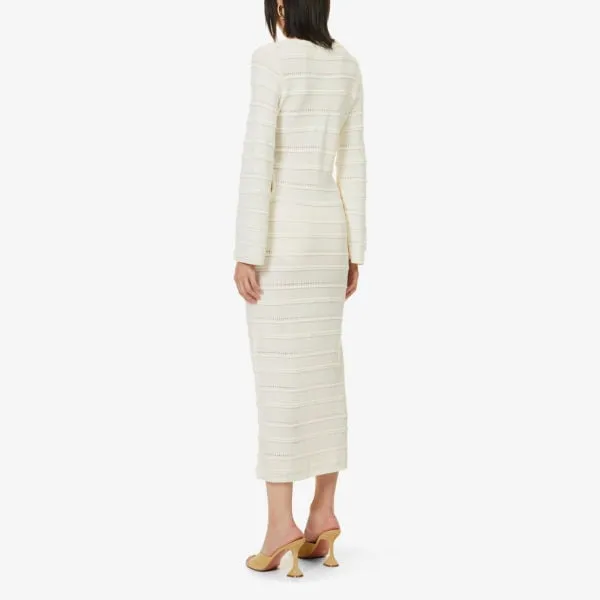 Amy Lynn V-Neck Semi-Sheer Knitted Midi Dress, White