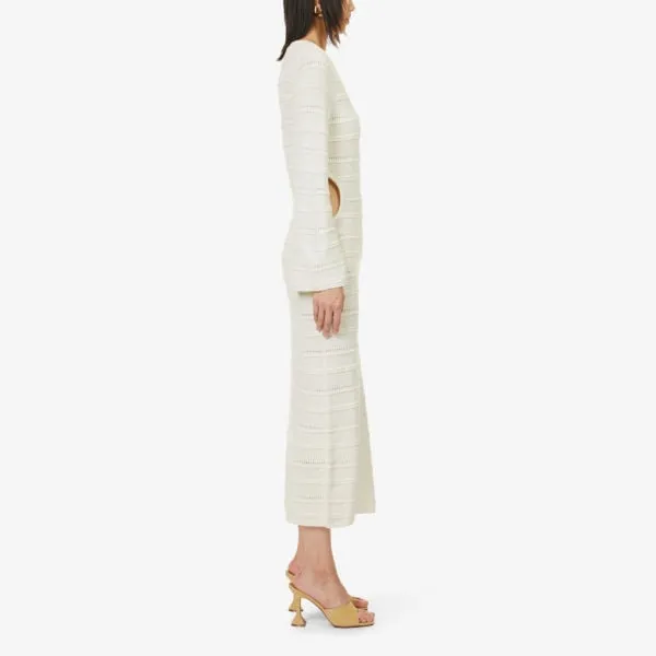 Amy Lynn V-Neck Semi-Sheer Knitted Midi Dress, White