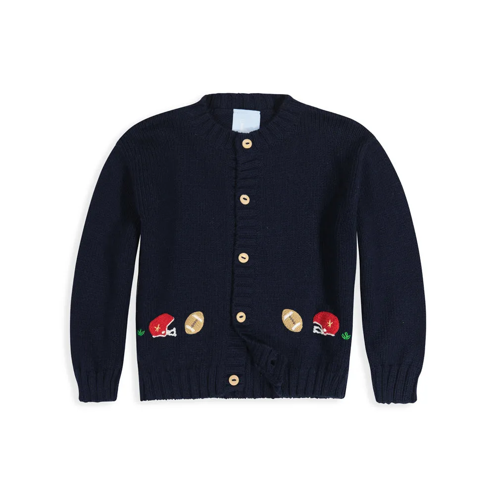 Applique Football Cardigan -- Navy