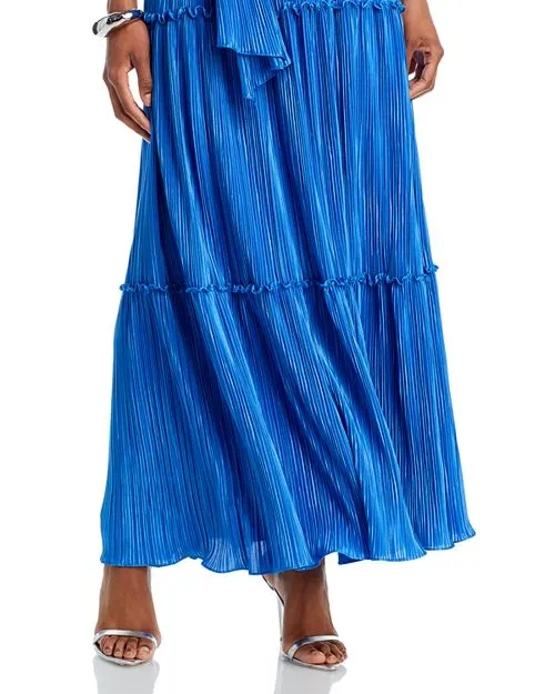 AQUA Tie Waist Pleated Dress, Blue