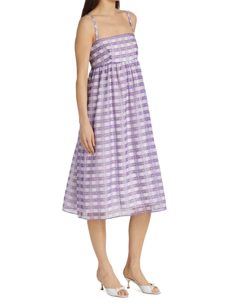 Aspen Baum Und Pferdgarten Plaid Flare Midi Dress in Bright Violet