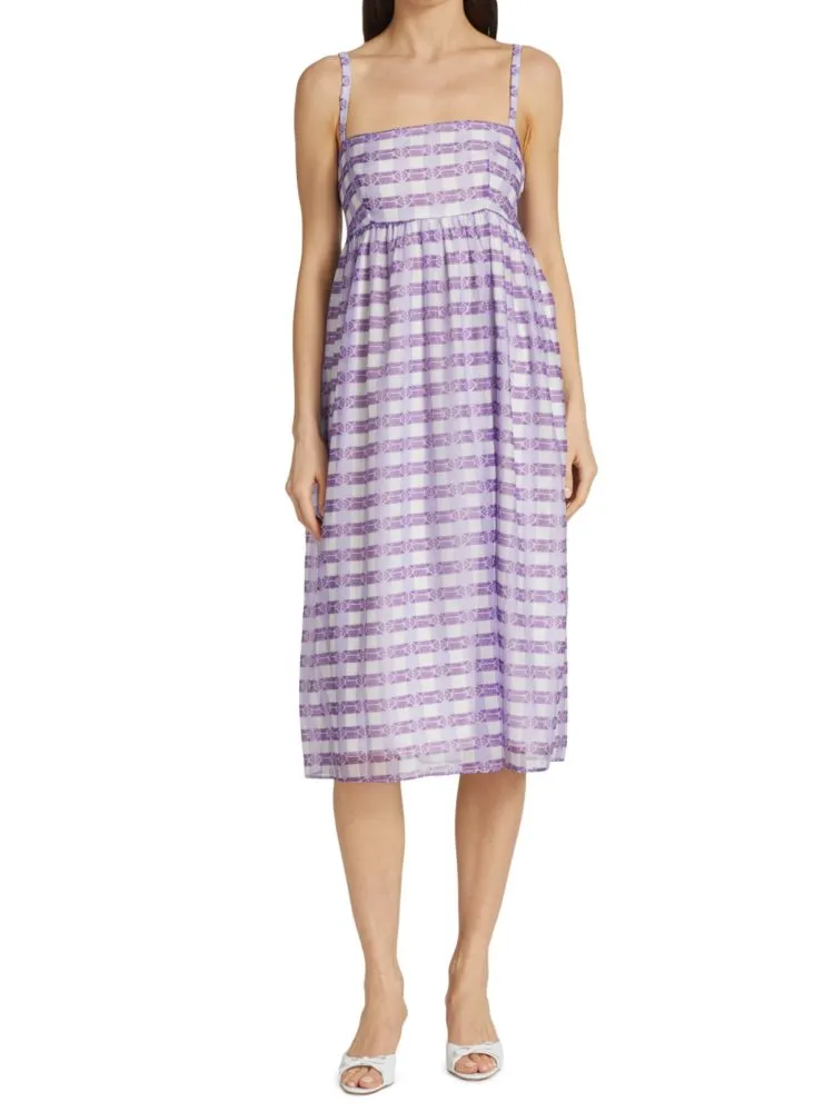 Aspen Baum Und Pferdgarten Plaid Flare Midi Dress in Bright Violet