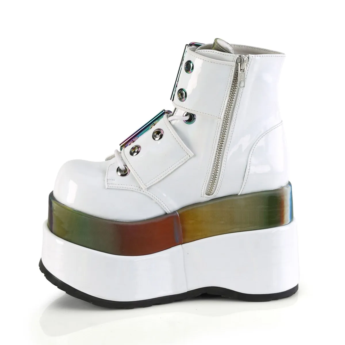 BEAR-104 White Patent Rainbow Platform Boots