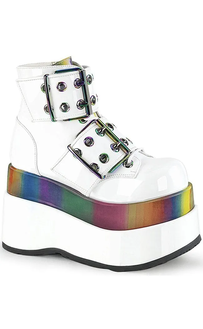 BEAR-104 White Patent Rainbow Platform Boots