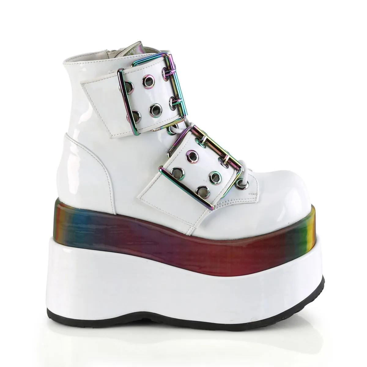 BEAR-104 White Patent Rainbow Platform Boots