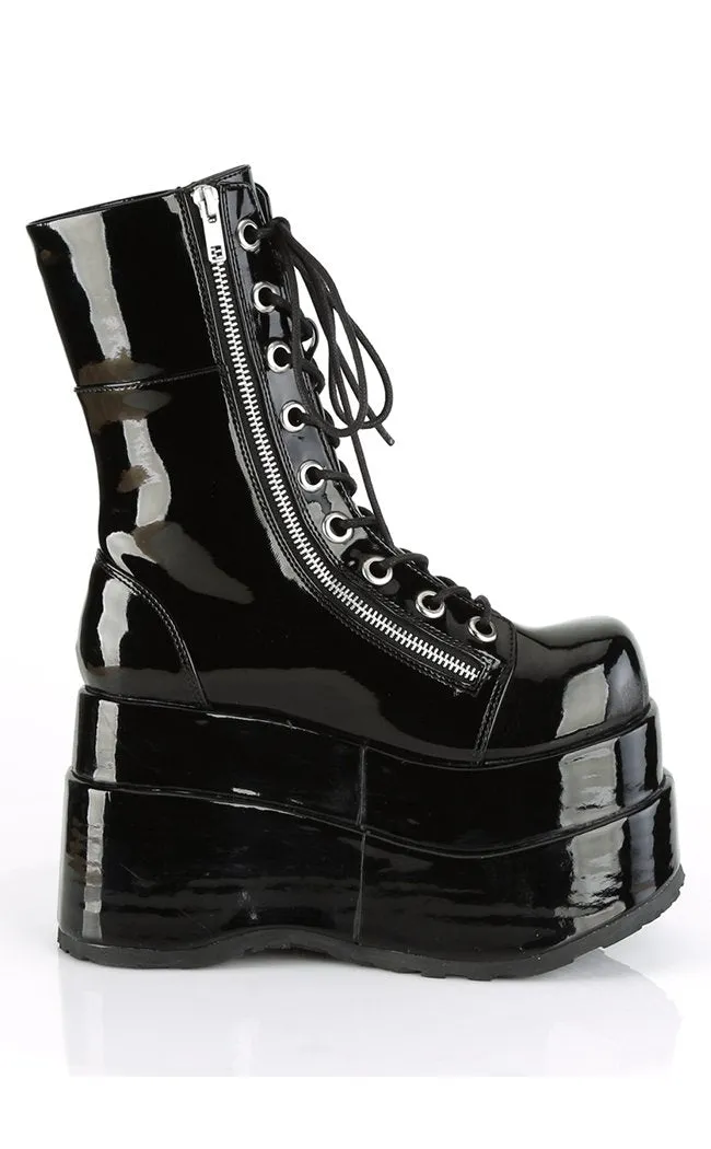 BEAR-265 Black Patent Platform Boots