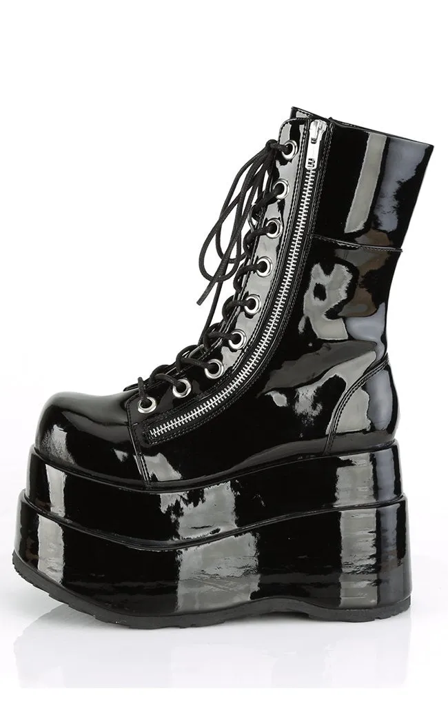 BEAR-265 Black Patent Platform Boots