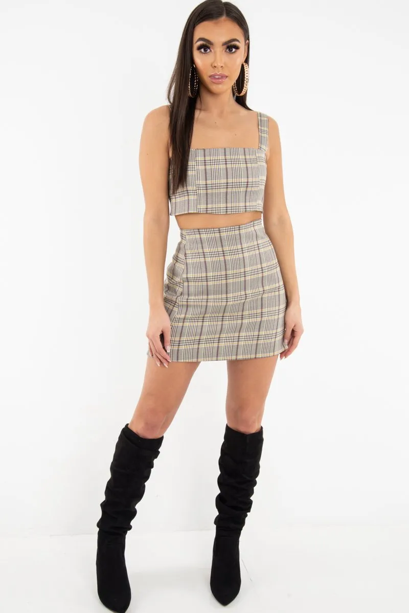 Beige Checked Crop Top - Bianka