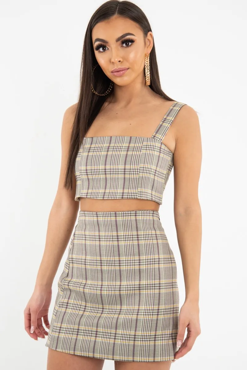 Beige Checked Crop Top - Bianka