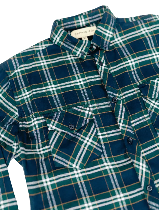 Blue-Green Plaid Flannel Button-Up