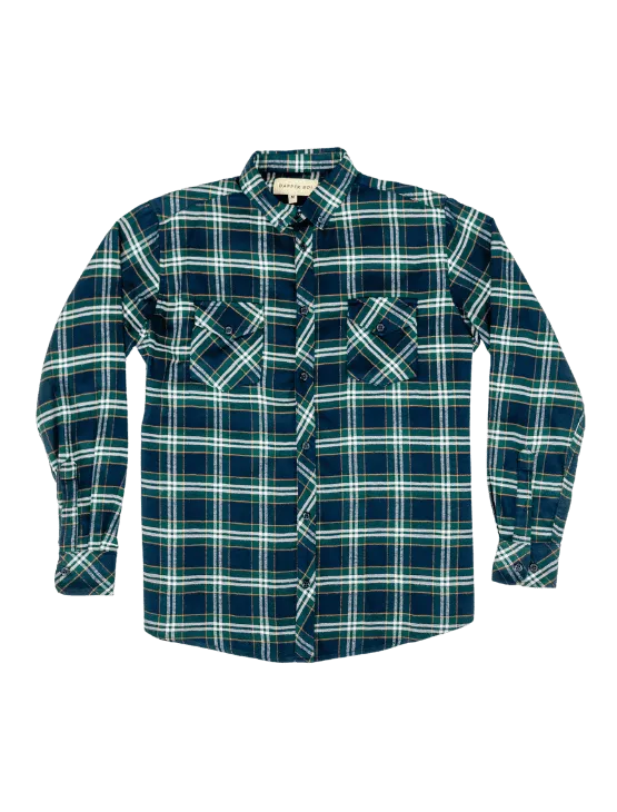 Blue-Green Plaid Flannel Button-Up