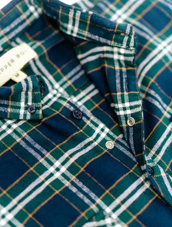 Blue-Green Plaid Flannel Button-Up