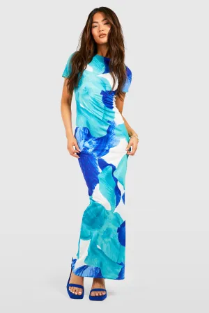 Boohoo Abstract Sleeve Maxi Dress, Blue