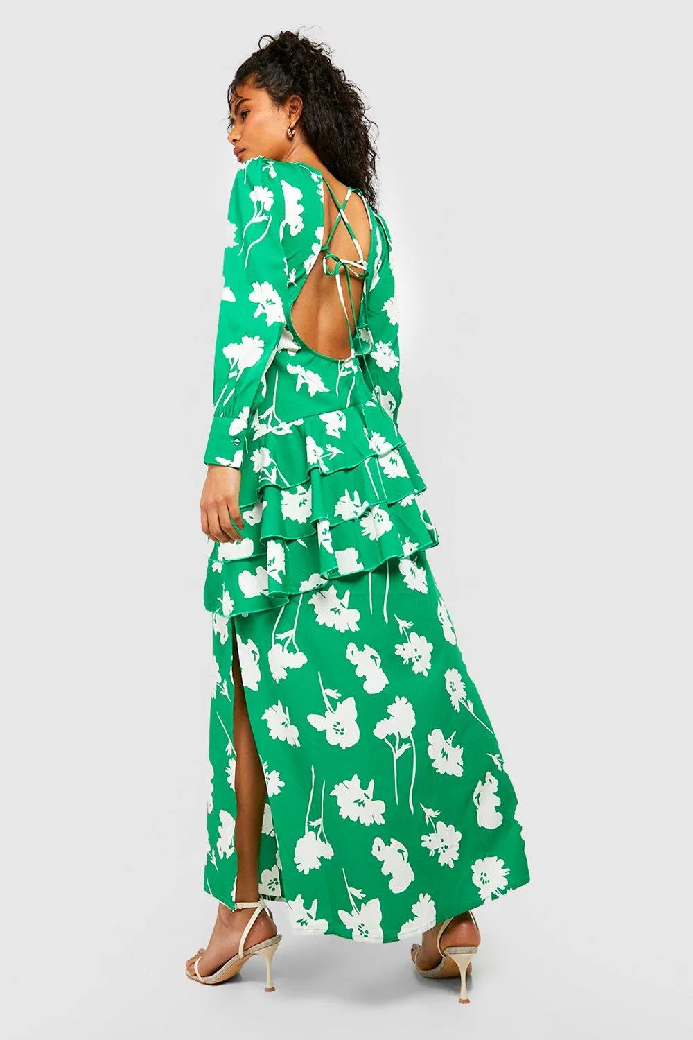 Boohoo Printed Inch Sleeve Maxi Dress, Green