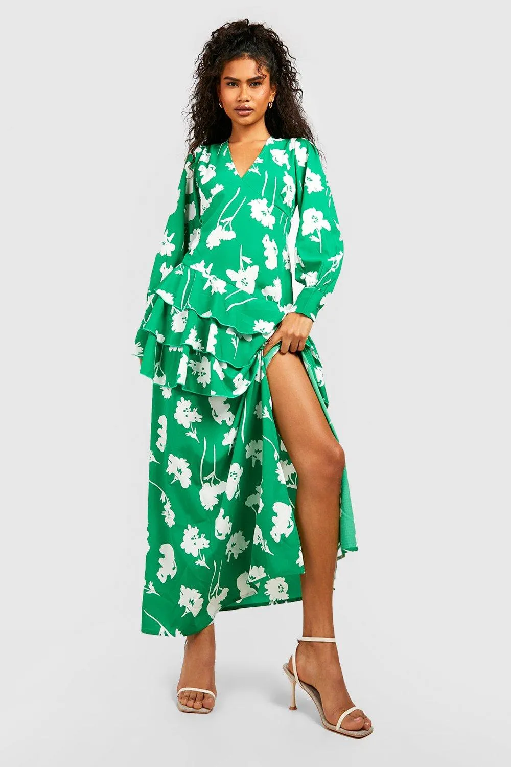 Boohoo Printed Inch Sleeve Maxi Dress, Green