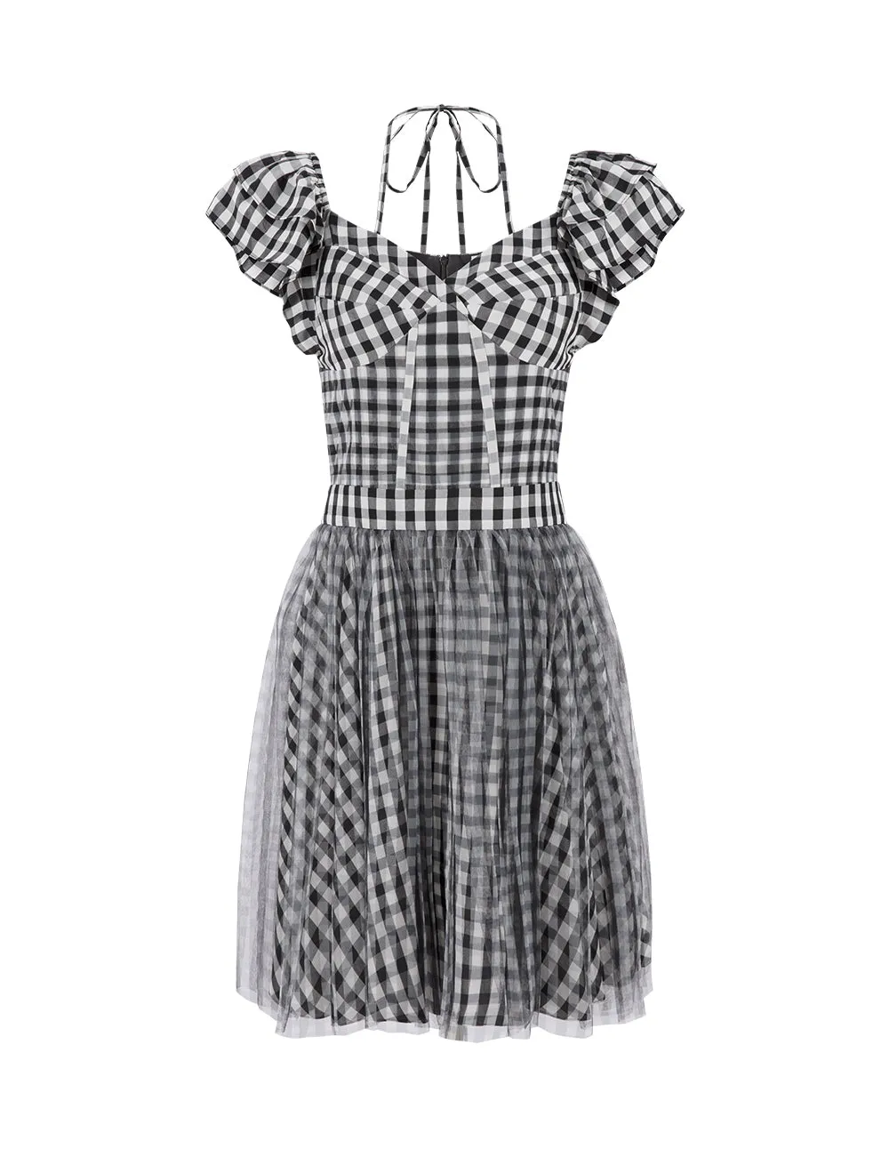 BORA AKSU Checked Mesh-Panelled Pleated Dress