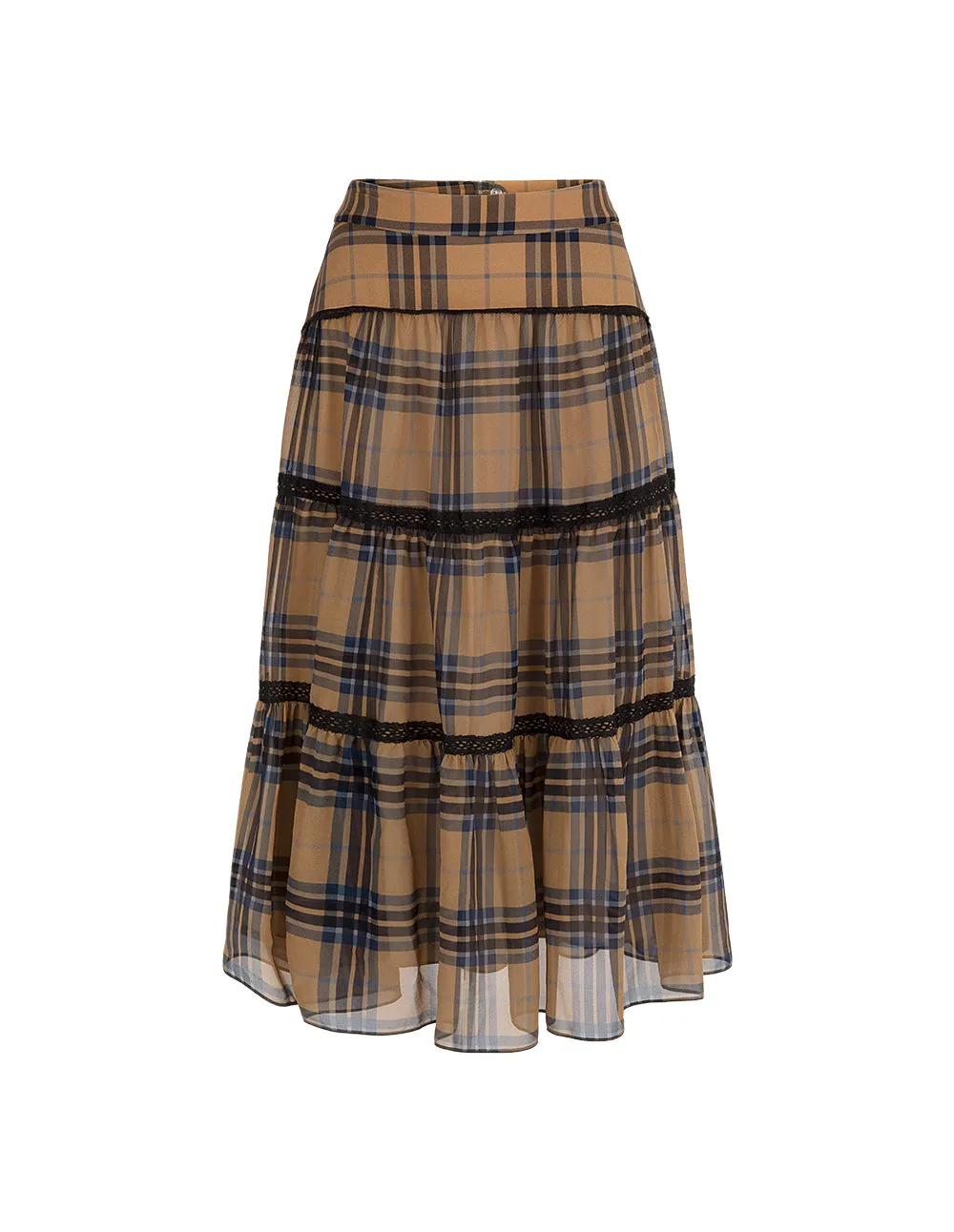 BORA AKSU Checked Tiered Pleated Knee-Length Skirt