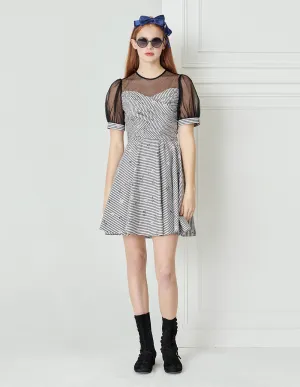 BORA AKSU Polka-dot mesh-panelled checked jacquard pleated dress