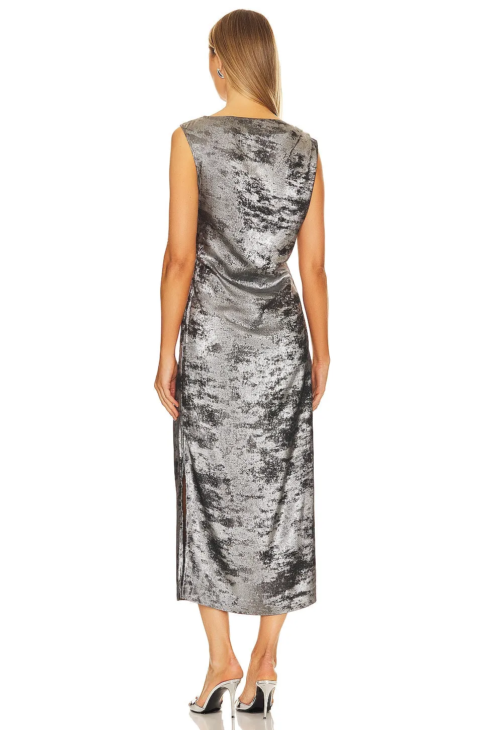 Brochu Walker Trey Draped Waist Dress in Galaxy Silver