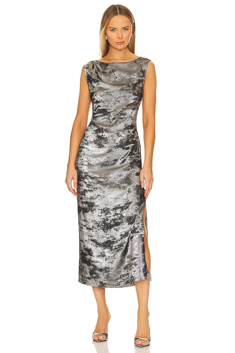 Brochu Walker Trey Draped Waist Dress in Galaxy Silver