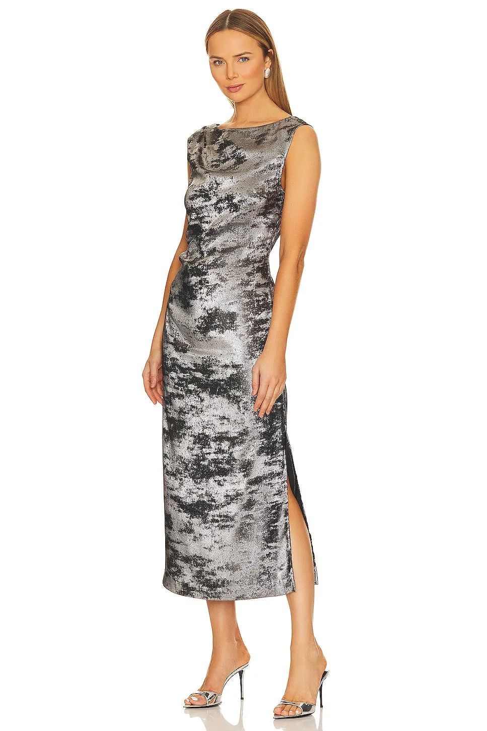 Brochu Walker Trey Draped Waist Dress in Galaxy Silver