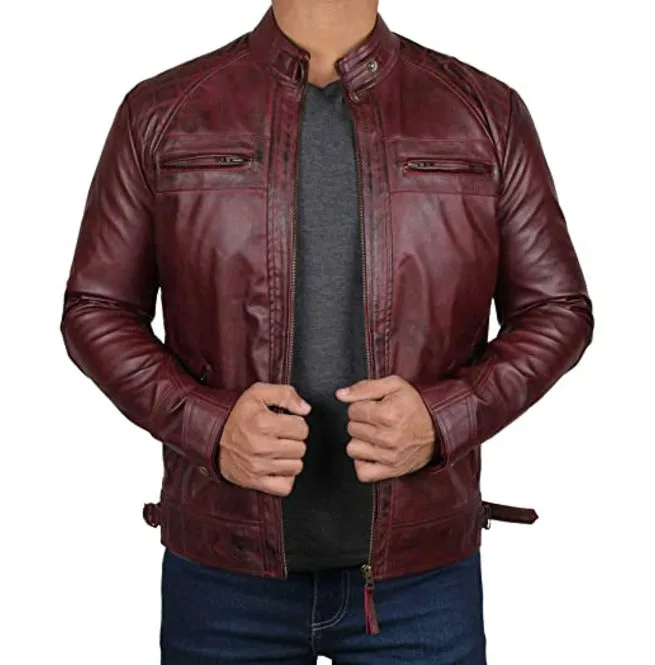 Buy Maroon Leather Biker Jacket for Men,Leather Fashion Jacket, Racers Jackets