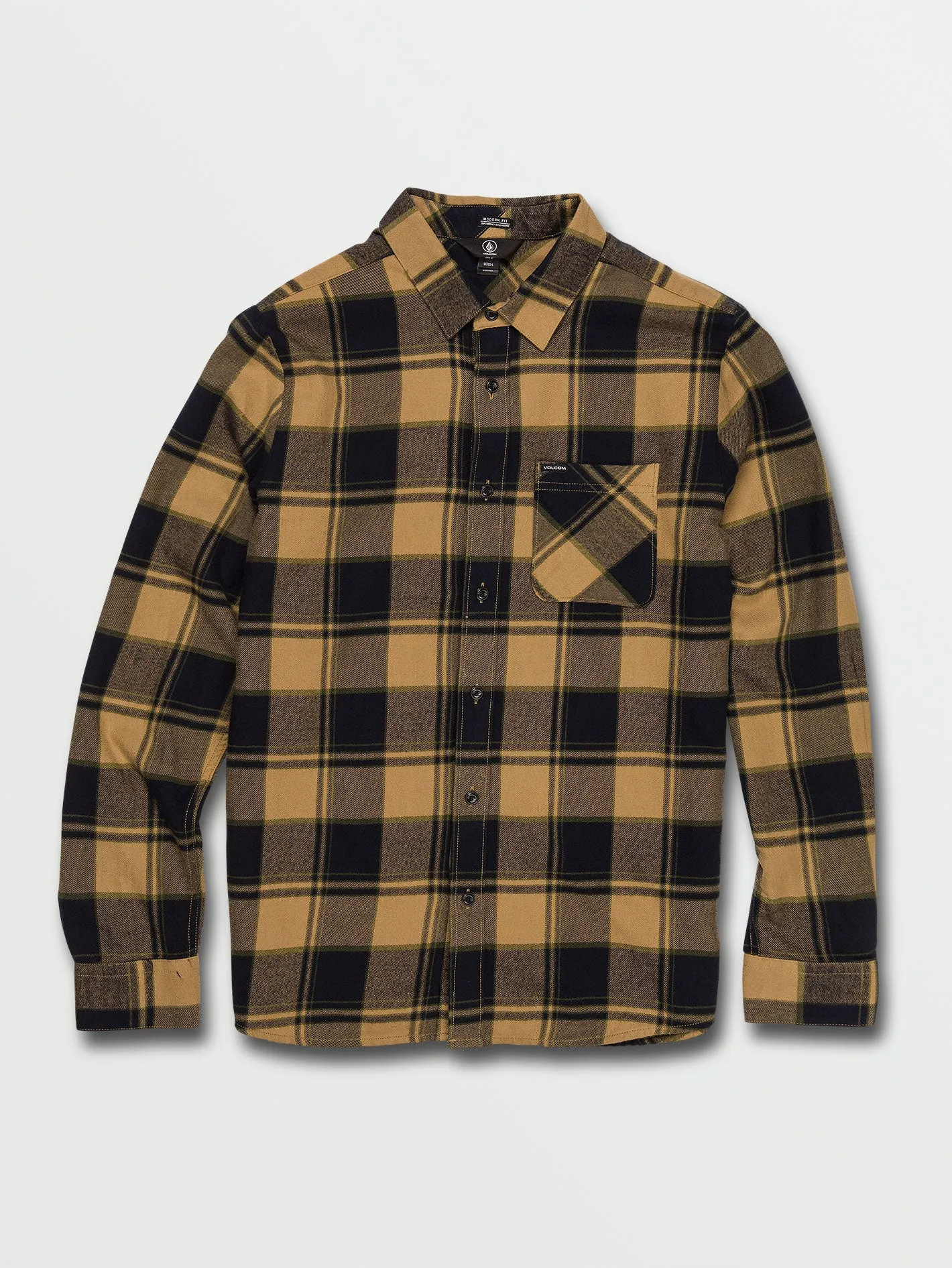 Caden Plaid Long Sleeve Flannel - Dark Khaki