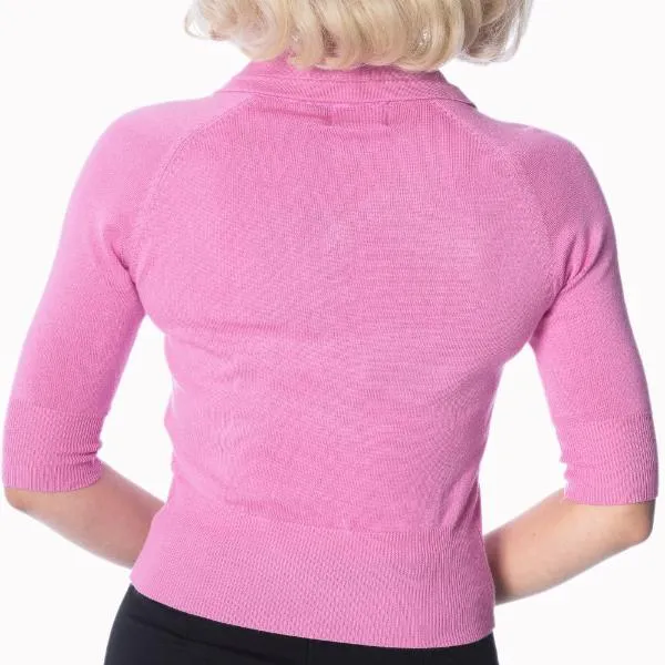 Candy Pink Short Sleeve Crop Collar Cardigan